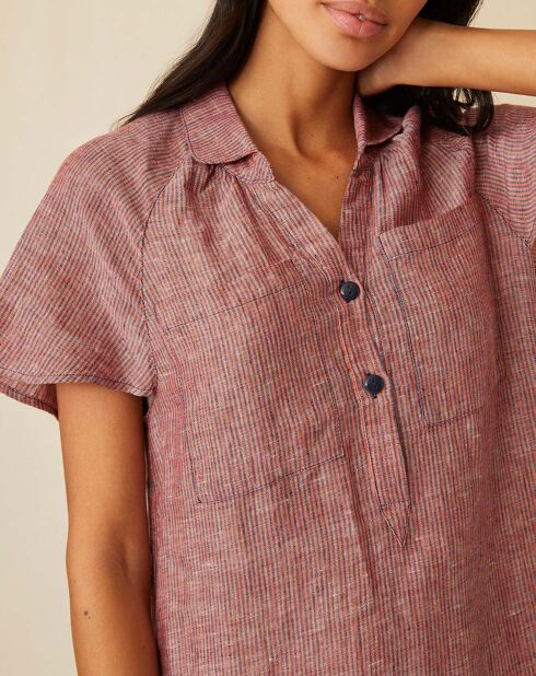 Robe 100% Lin Emma rayée marine/géranium