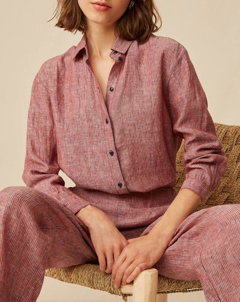 Chemise 100% Lin Emmanuelle rayée marine/géranium