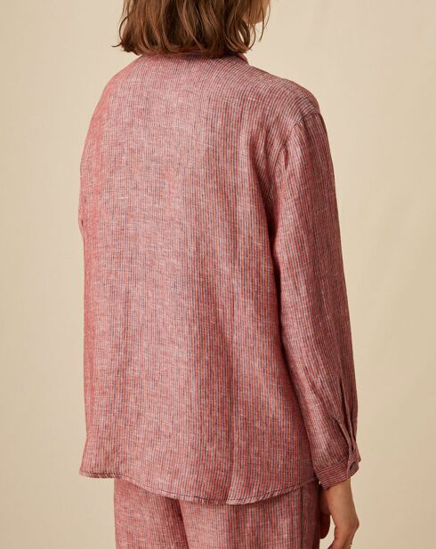 Chemise 100% Lin Emmanuelle rayée marine/géranium