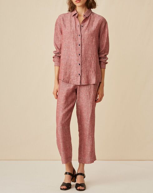 Chemise 100% Lin Emmanuelle rayée marine/géranium
