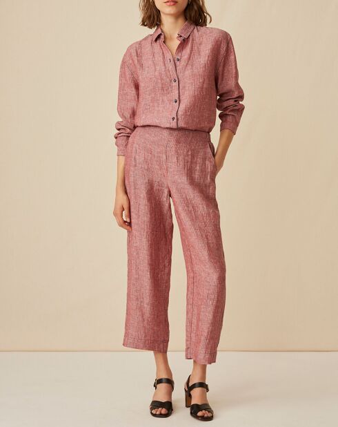Chemise 100% Lin Emmanuelle rayée marine/géranium