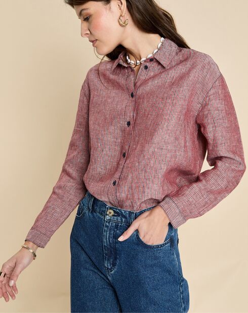 Chemise 100% Lin Emmanuelle rayée marine/géranium