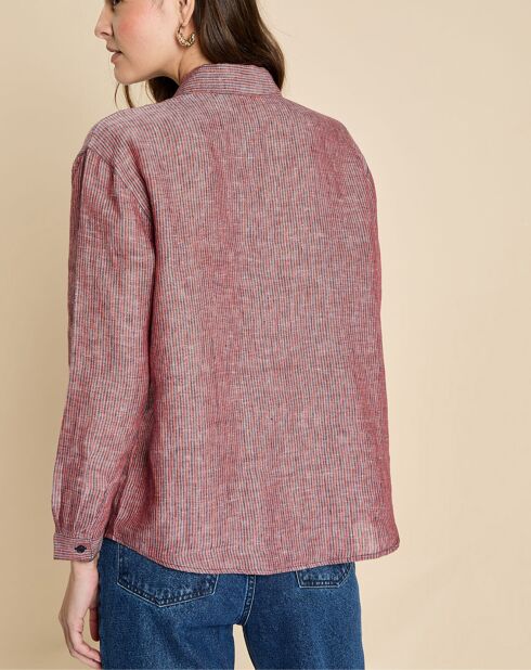 Chemise 100% Lin Emmanuelle rayée marine/géranium