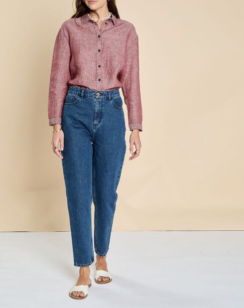 Chemise 100% Lin Emmanuelle rayée marine/géranium