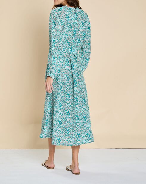 Robe en Soie mélangée Evi imprimée marguerite turquoise
