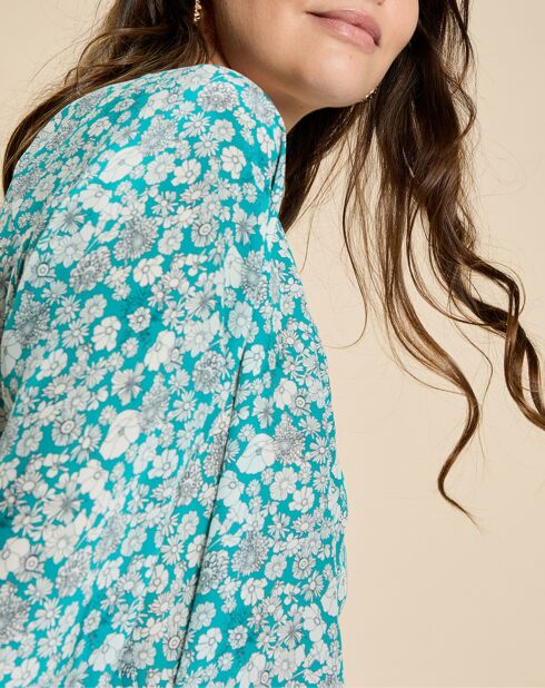 Robe en Soie mélangée Evi imprimée marguerite turquoise