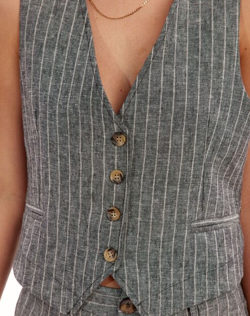 Gilet en Lin mélangé Lima noir chiné