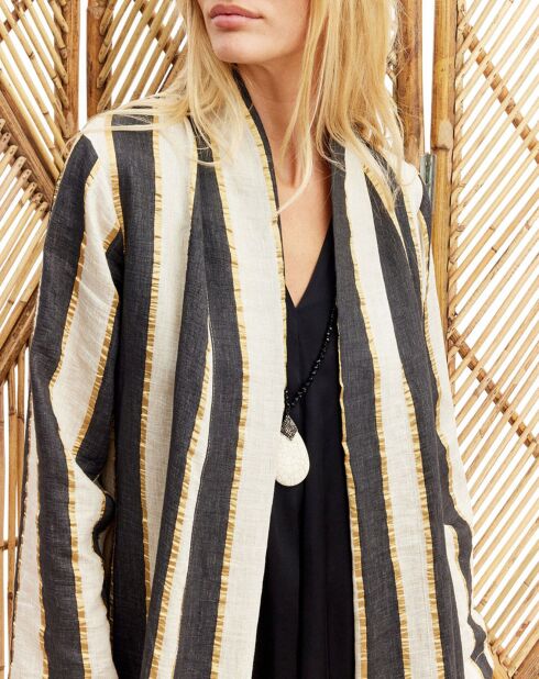 Jas van beige/zwart/gouden linnenmix Ness