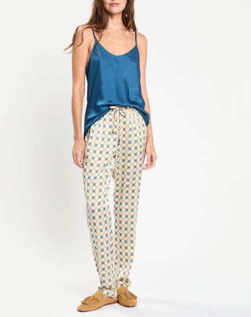 Pantalon Coleen imprimé myosotis beige/bleu