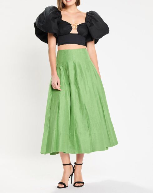 Paradiso Midi-rok met ceintuur in groene linnenmix