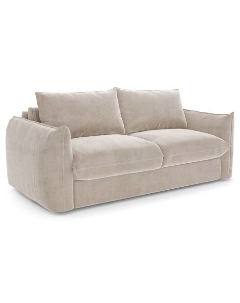 Canapé convertible 160cm épaisseur 17cm Coco Velours beige - 228x105x90 cm