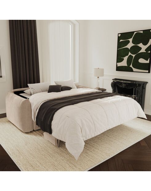 Canapé convertible 160cm épaisseur 17cm Coco Velours beige - 228x105x90 cm
