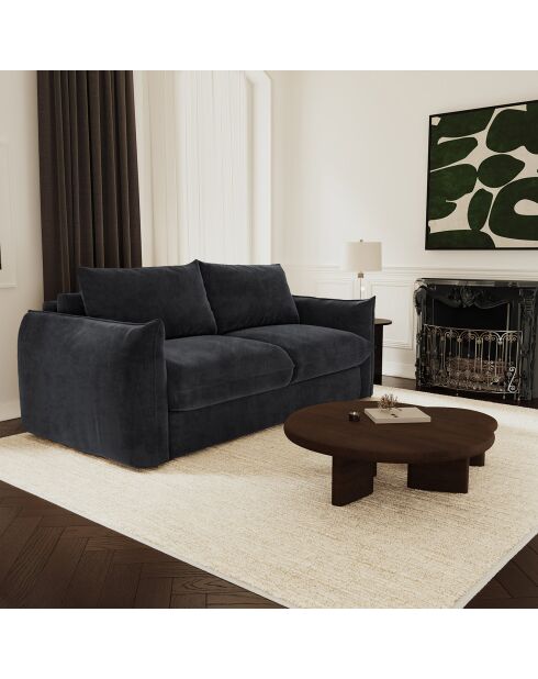 Canapé convertible 140cm épaisseur 17cm Coco Velours noir - 208x105x90 cm