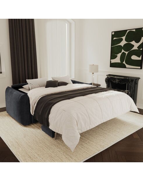 Canapé convertible 140cm épaisseur 17cm Coco Velours noir - 208x105x90 cm