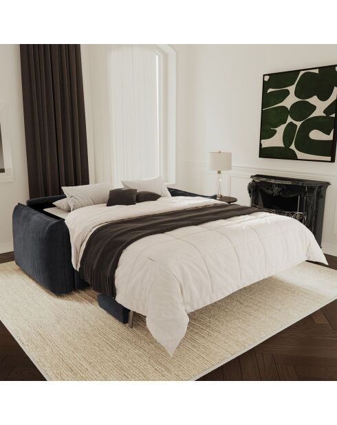 Canapé convertible 160cm épaisseur 17cm Coco Velours noir - 228x105x90 cm