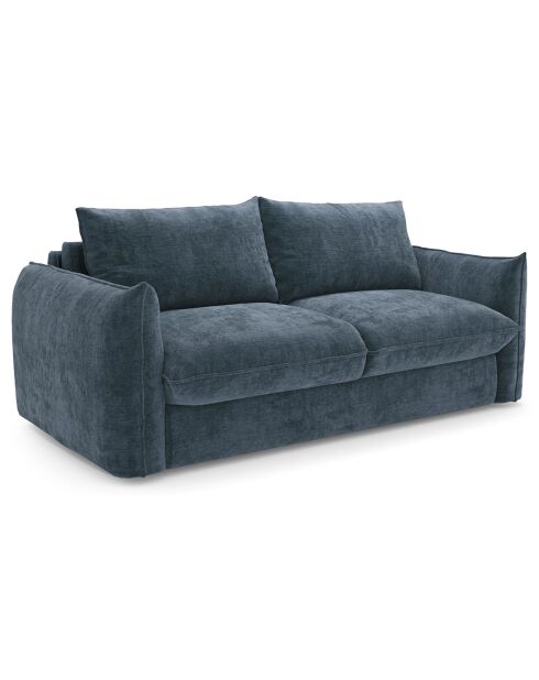 Canapé convertible 140cm épaisseur 17cm Coco Velours gaufré bleu minéral - 208x105x90 cm