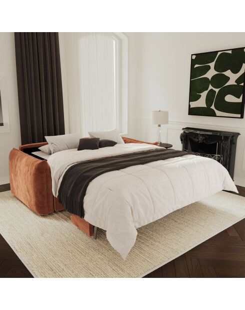 160 cm großes Schlafsofa, 17 cm dick, Coco Velours, Terrakotta, mit Prägung, 228 x 105 x 90 cm