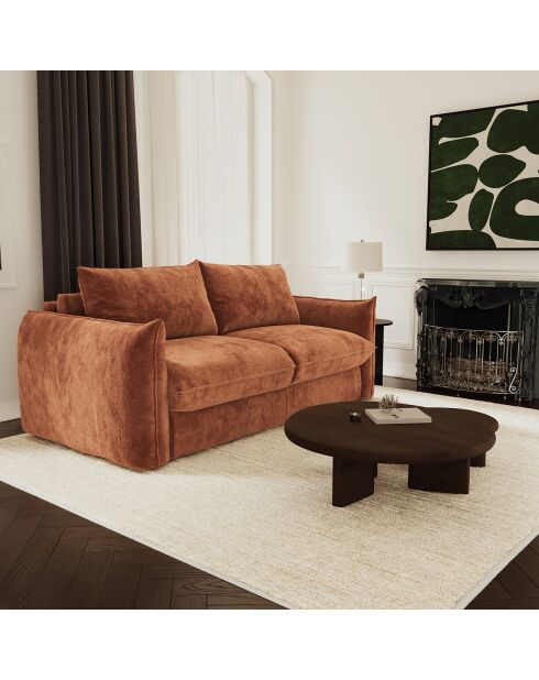 Slaapbank 140 cm dik 17 cm dik Coco Velours in reliëf terracotta - 208x105x90 cm