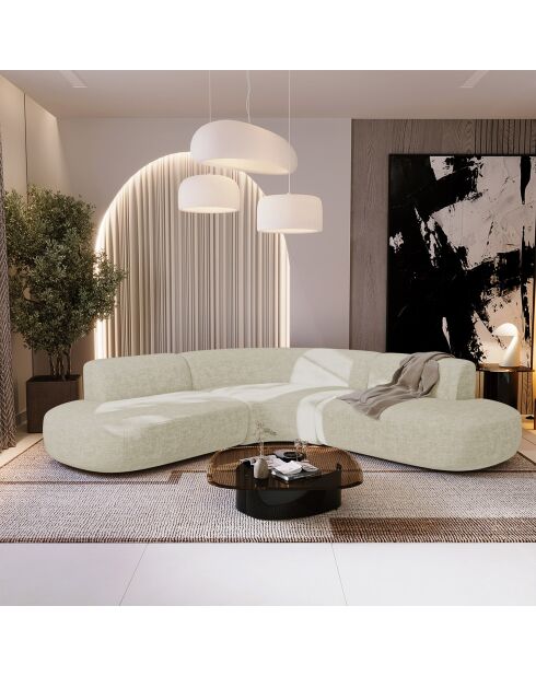 Sofá gran angular Dream de terciopelo texturizado crema - 250x90x70 cm