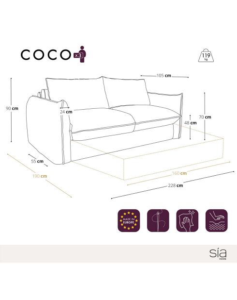 160 cm großes Schlafsofa, 17 cm dick, Coco Velours, mitternachtsblauer Samt — 228 x 105 x 90 cm