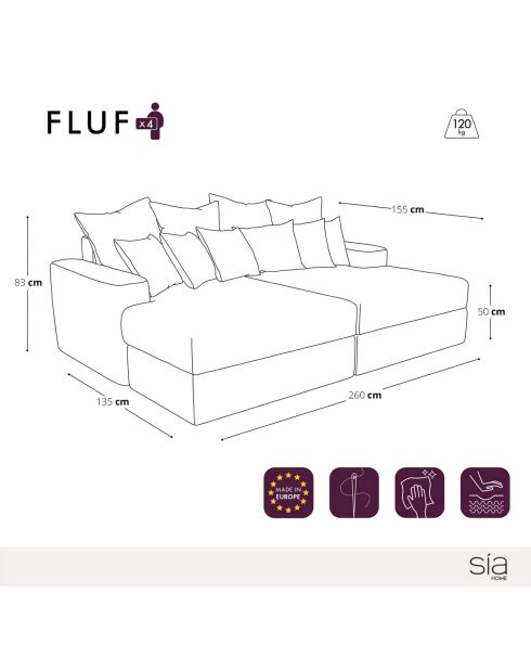 Fluf 4-zits diepe modulaire bank corduroy XXL zwart corduroy - 260x155x83 cm