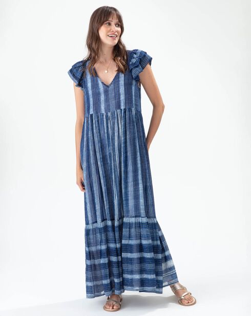 Dune jurk met saffier/gouden strepen