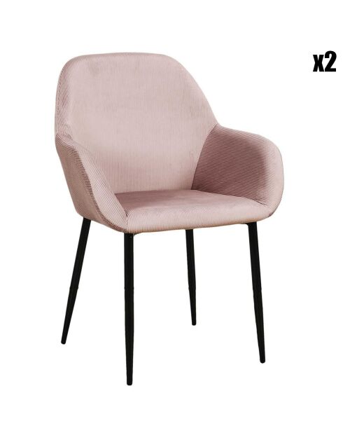 2 Fauteuils Giulia Velours Côtelé rose poudre