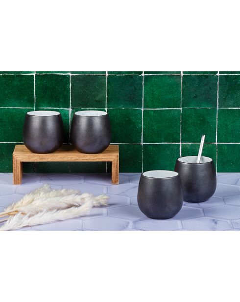 4 Mugs en Grès Gourmet blanc granité/noir onyx - 40 cL 8.5x8.5x9.5 cm