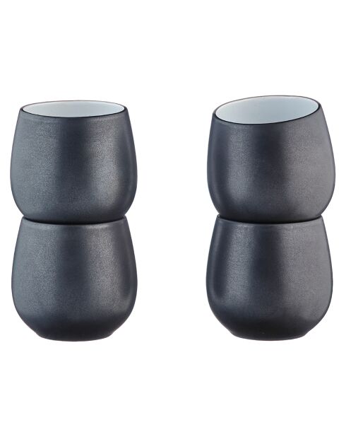 4 Mugs en Grès Gourmet blanc granité/noir onyx - 40 cL 8.5x8.5x9.5 cm
