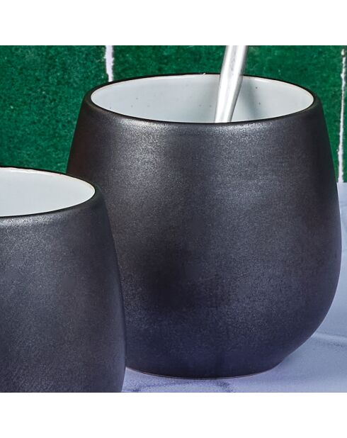 4 Mugs en Grès Gourmet blanc granité/noir onyx - 40 cL 8.5x8.5x9.5 cm