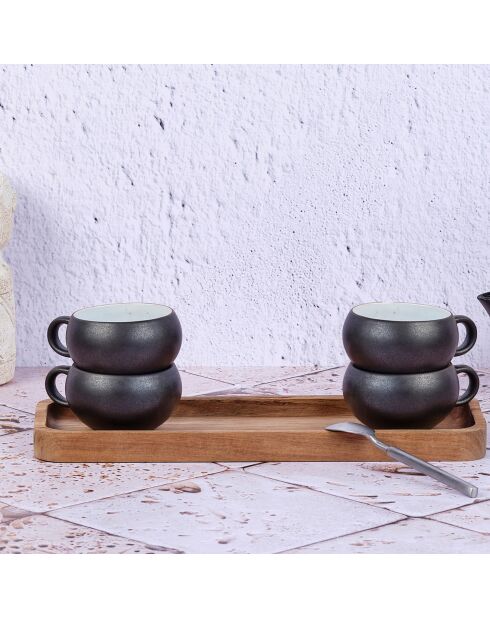 4 Tasses en Grès Gourmet blanc granité/noir onyx - 12 cL