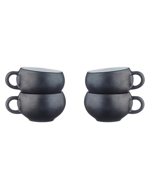 4 Tasses en Grès Gourmet blanc granité/noir onyx - 12 cL