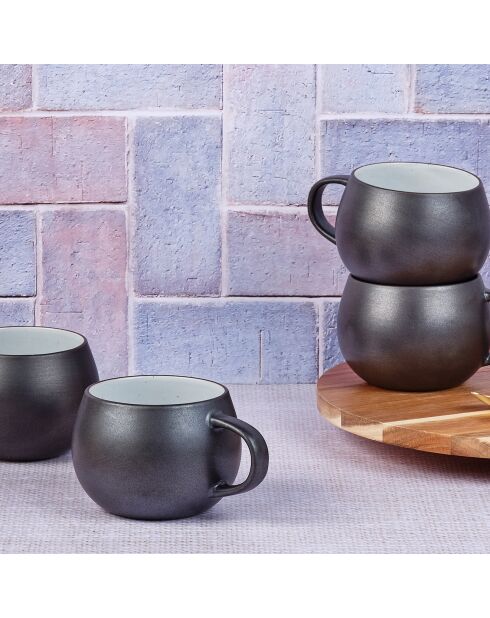 4 Mugs Gourmets blanc granité/noir onyx - 70 cL