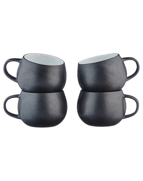 4 Mugs Gourmets blanc granité/noir onyx - 70 cL