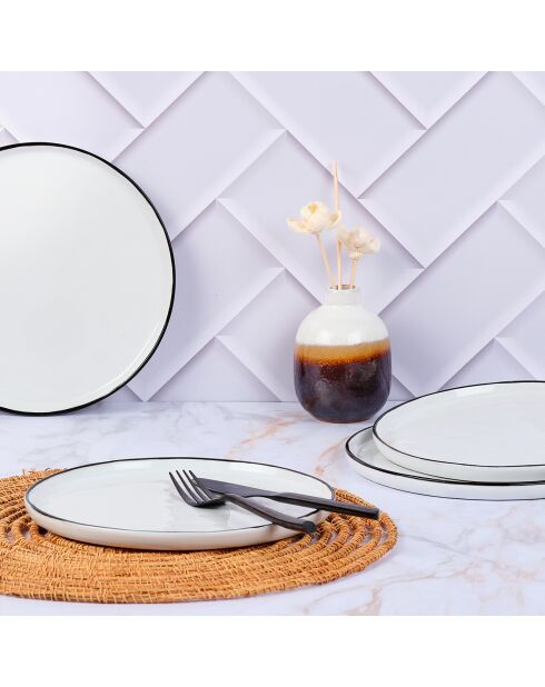 4 Assiettes en Grès Pure blanc neige -  D.21 cm