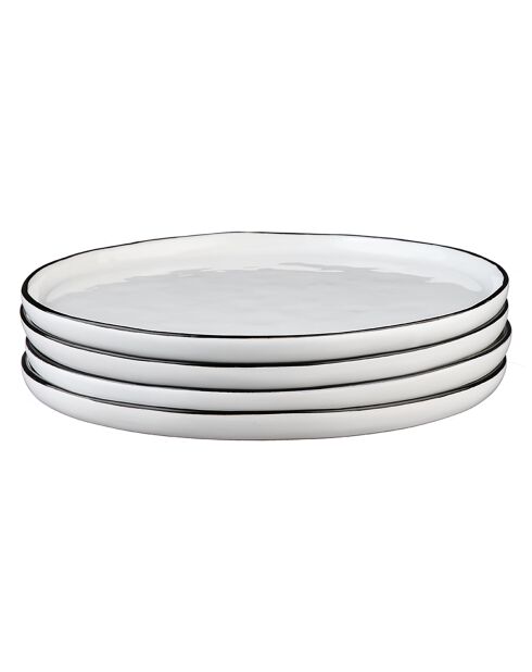 4 Assiettes en Grès Pure blanc neige -  D.21 cm
