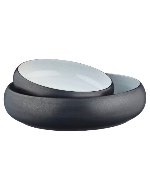 2 Gourmet-Obstkörbe aus Steinzeug Granit/schwarzer Onyx - 36,5 x 36,5 x 15,1 cm