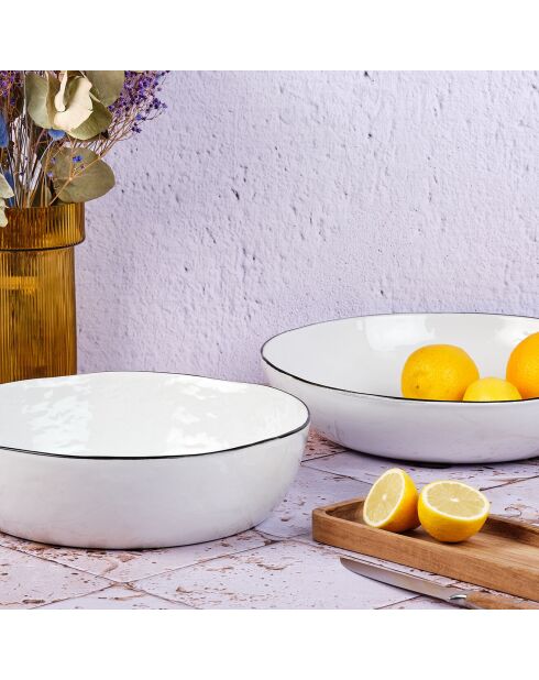 2 Corbeilles à fruit en Grès Pure blanc neige -  40.5x17x41.5 cm