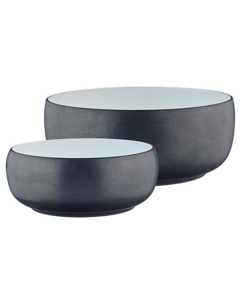 2 Saladiers en Grès Gourmet blanc granité/noir onyx -  40.5x40.5x20.5 cm