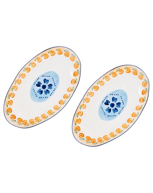 2 Plateaux de service en Porcelaine Napoli multicolores -  36.5x22x3 cm