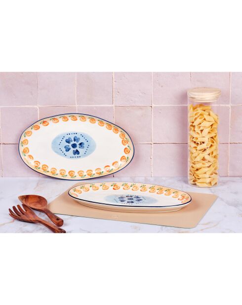 2 Plateaux de service en Porcelaine Napoli multicolores -  36.5x22x3 cm