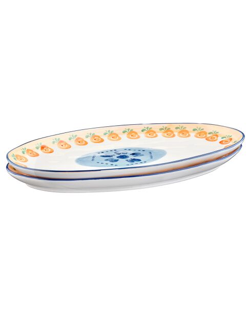 2 Plateaux de service en Porcelaine Napoli multicolores -  36.5x22x3 cm