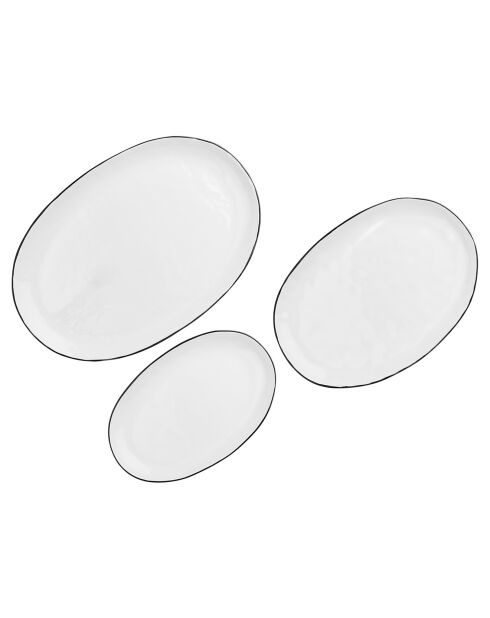 3 vassoi da portata in gres puro bianco come la neve - 48,5x11x36,5 cm