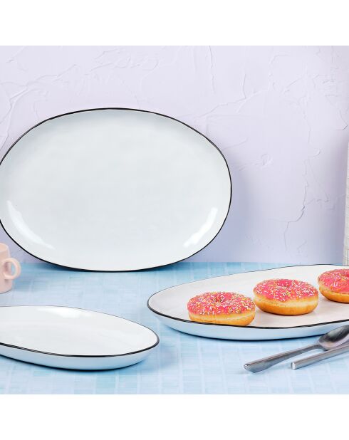 3 vassoi da portata in gres puro bianco come la neve - 48,5x11x36,5 cm