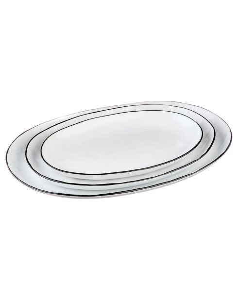 3 vassoi da portata in gres puro bianco come la neve - 48,5x11x36,5 cm