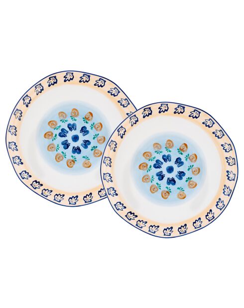 2 Plateaux de service en Porcelaine Napoli multicolores -  30x30x2.8 cm