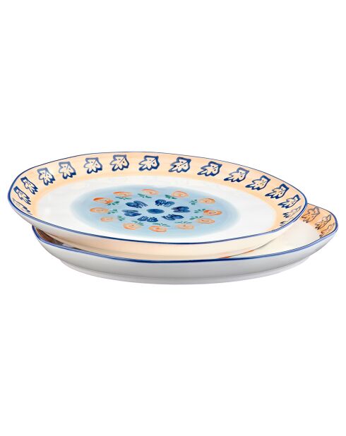 2 Plateaux de service en Porcelaine Napoli multicolores -  30x30x2.8 cm