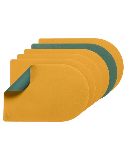 6 Sets de table rectangovales réversibles jaune moutarde/vert sapin -  44.5x30x0.18 cm