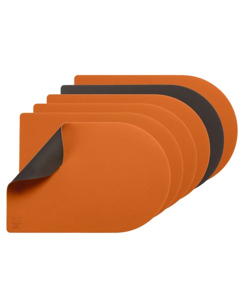 6 Sets de table rectangovales réversibles orange/chocolat -  44.5x30x0.18 cm