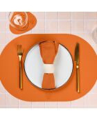6 Sets de table ovales réversibles orange/chocolat -  44.5x30x0.18 cm